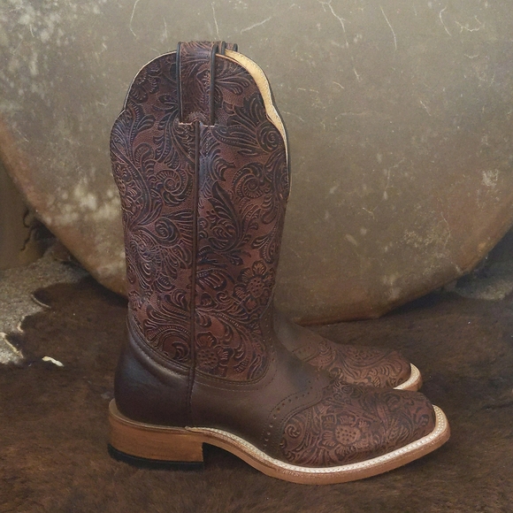 BOULET #2050 hand tooled Ranger Chestnut leather cowboy boots square toe 6.5 NEW - Picture 9 of 15